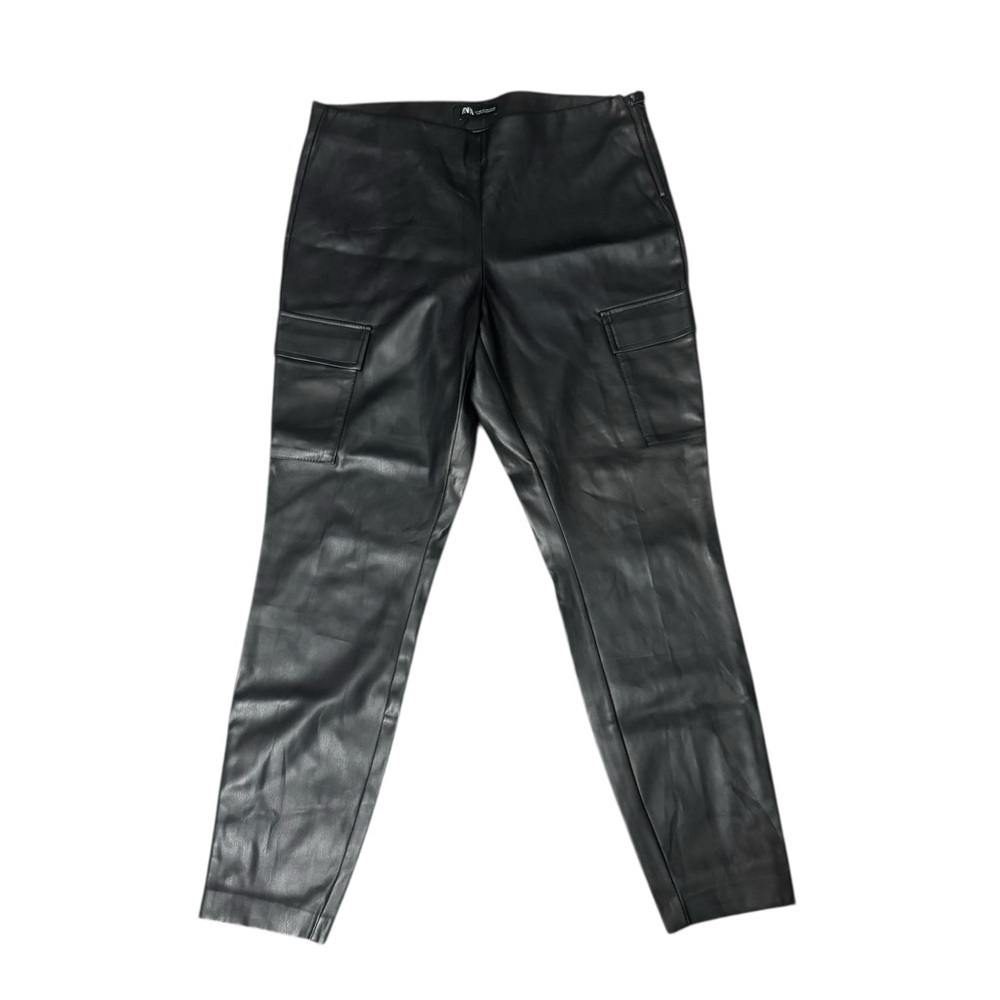 Zara Black Faux Leather Cargo Pants Size XXL